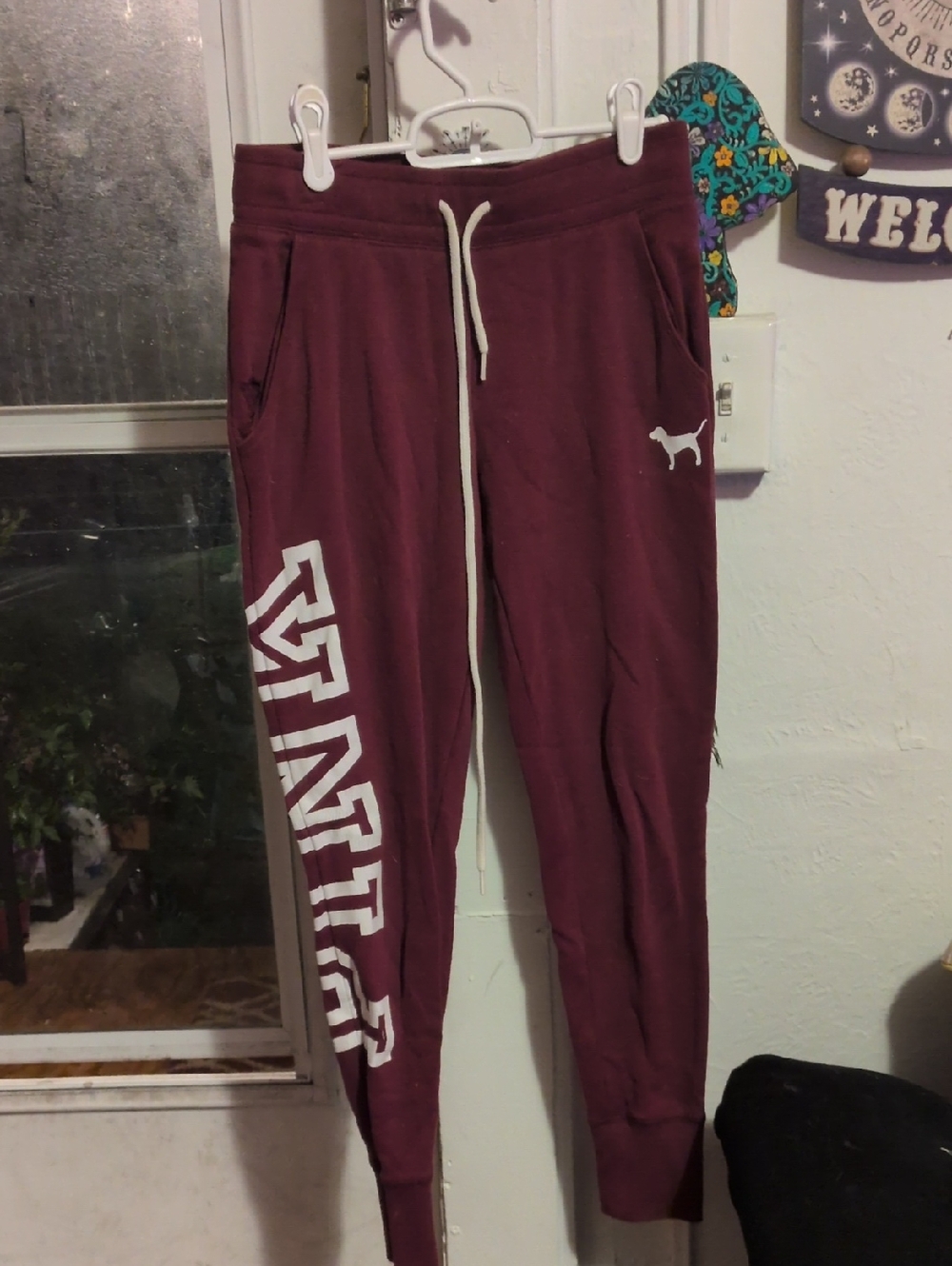 PINK Victoria's Secret Girls' Maroon Sweat Joggers with White Logo